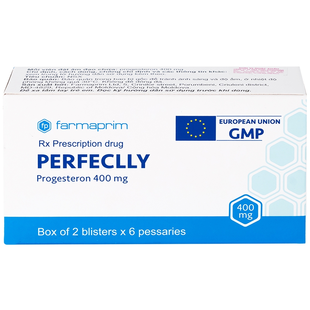 Hình ảnh Viên đặt âm đạo Perfeclly 400mg Farmaprim điều trị hội chứng tiền kinh nguyệt (2 vỉ x 6 viên)