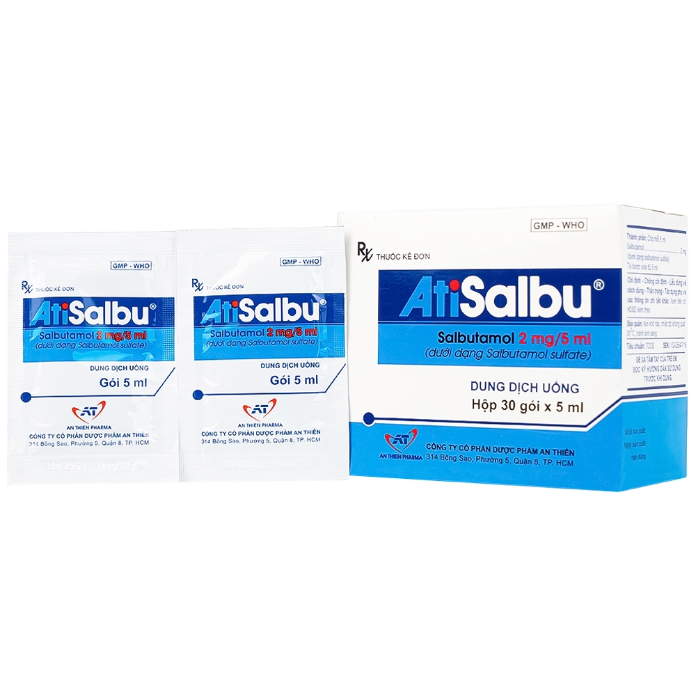 Hình ảnh Dung dịch uống Atisalbu 5ml An Thiên điều trị co thắt phế quản do hen, viêm phế quản mãn tính (30 gói)