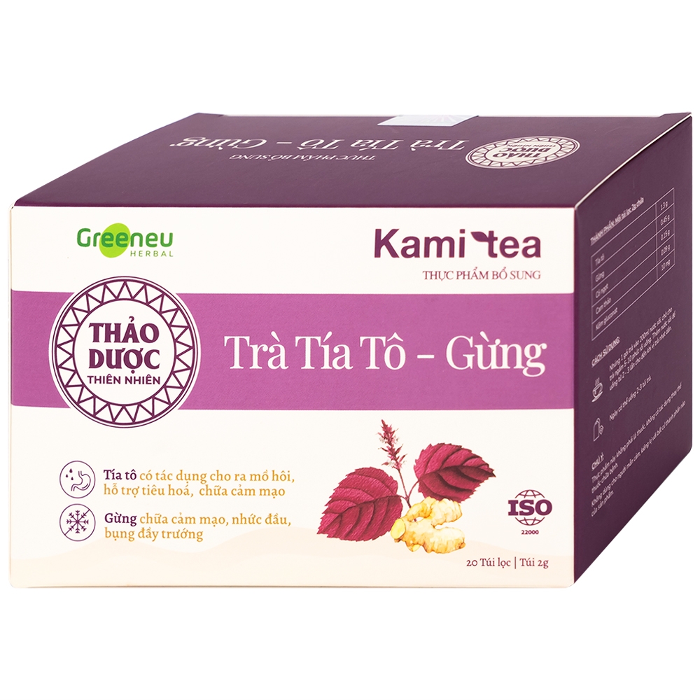 Hình ảnh Trà Tía Tô – Gừng Kami Tea hỗ trợ tiêu hoá, chữa cảm mạo, nhức đầu, bụng dầy trướng (20 túi)