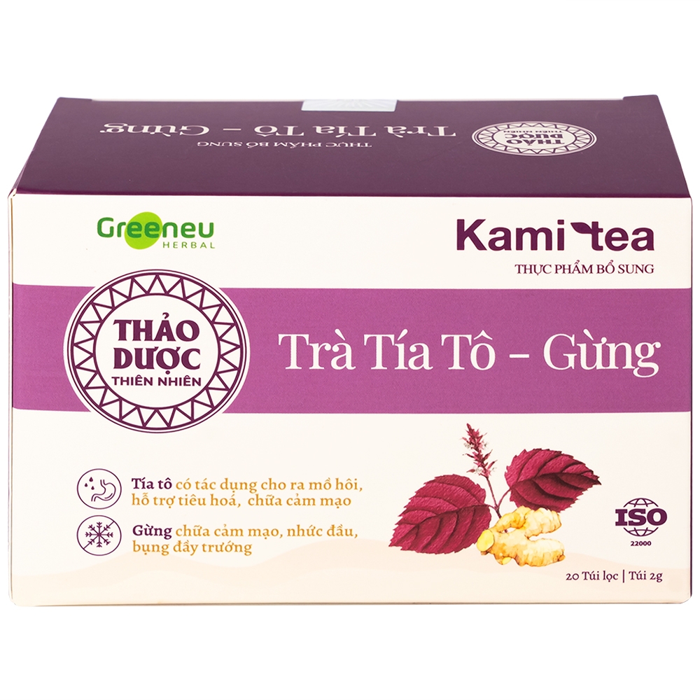 Hình ảnh Trà Tía Tô – Gừng Kami Tea hỗ trợ tiêu hoá, chữa cảm mạo, nhức đầu, bụng dầy trướng (20 túi)