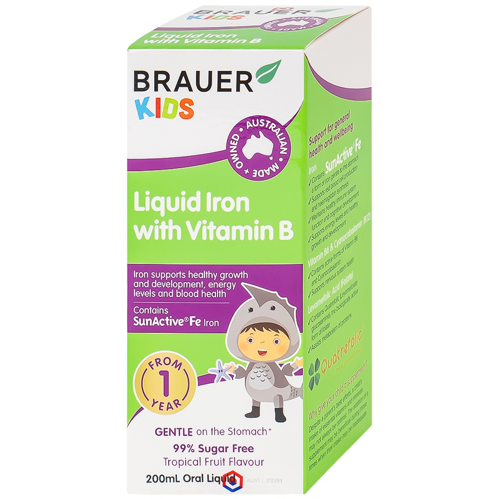 Hình ảnh Siro Brauer Kids Liquid Iron With Vitamin B bổ sung sắt và vitamin hỗ trợ giảm thiếu máu (200ml)