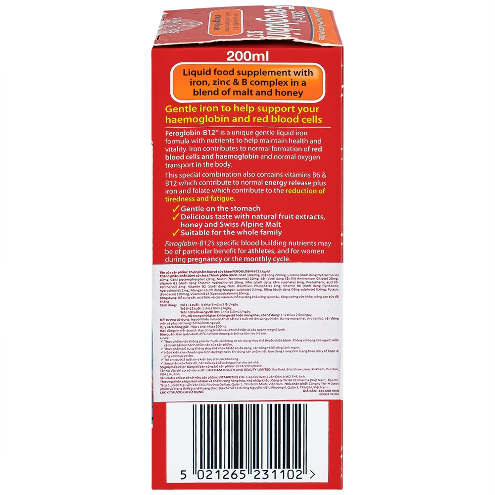 Hình ảnh Dung dịch Feroglobin B12 Vitabiotics hỗ trợ tăng khả năng tạo máu, tăng cường sức khỏe (200ml)