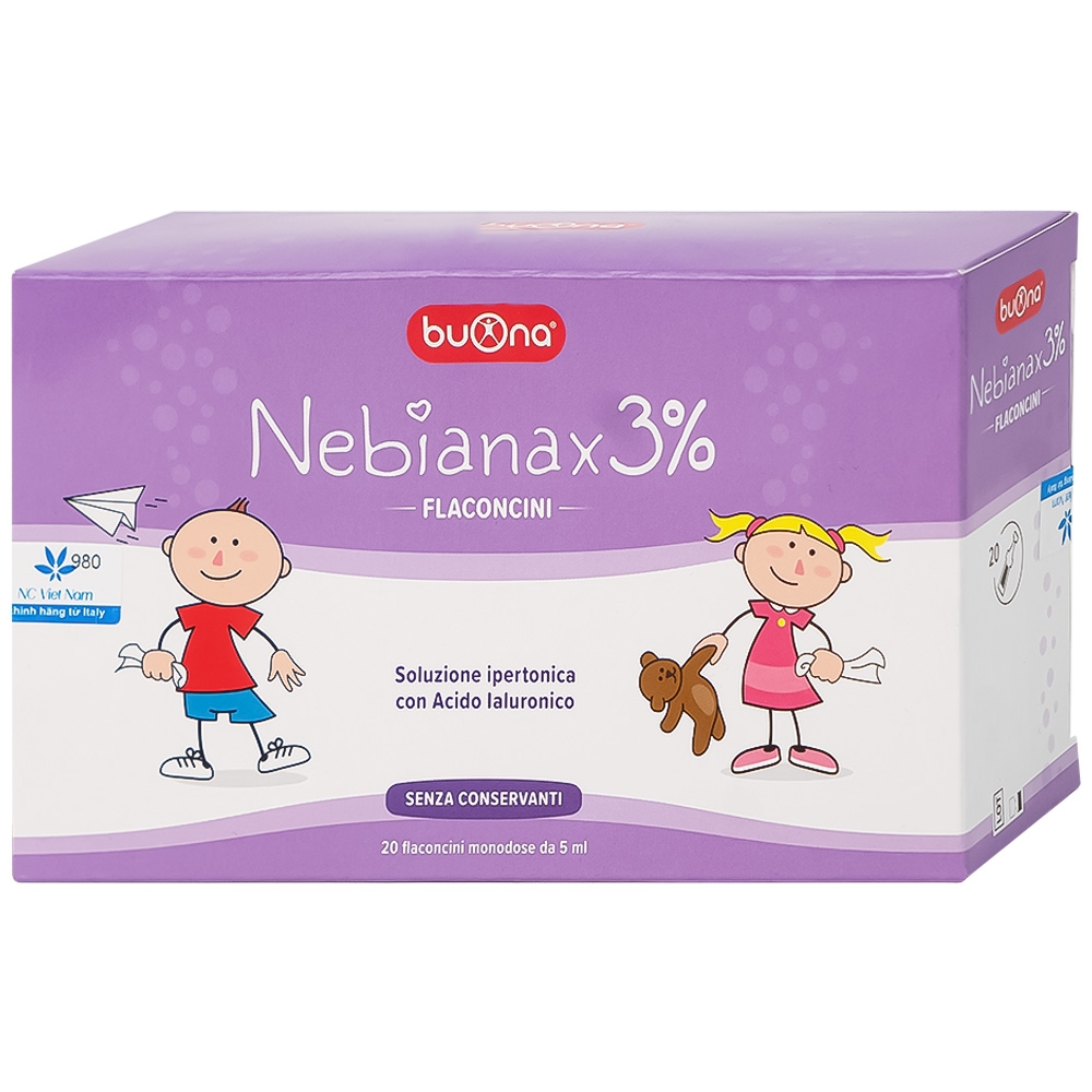Hình ảnh Dung dịch muối ưu trương nhỏ mũi Buona Nebianax 3% làm loãng dịch nhầy ở mũi (20 ống)