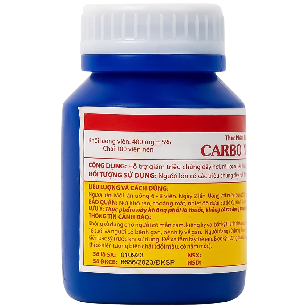 Hình ảnh Thực phẩm bảo vệ sức khỏe Carbo Nam Việt giảm triệu chứng đầy hơi (100 viên)