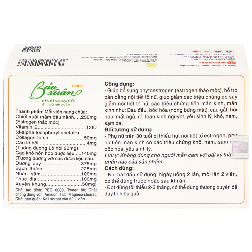 Hình ảnh Viên uống Bảo Xuân Gold Nam Dược bổ sung phytoestrogen, cân bằng nội tiết tố nữ (3 vỉ x 10 viên)