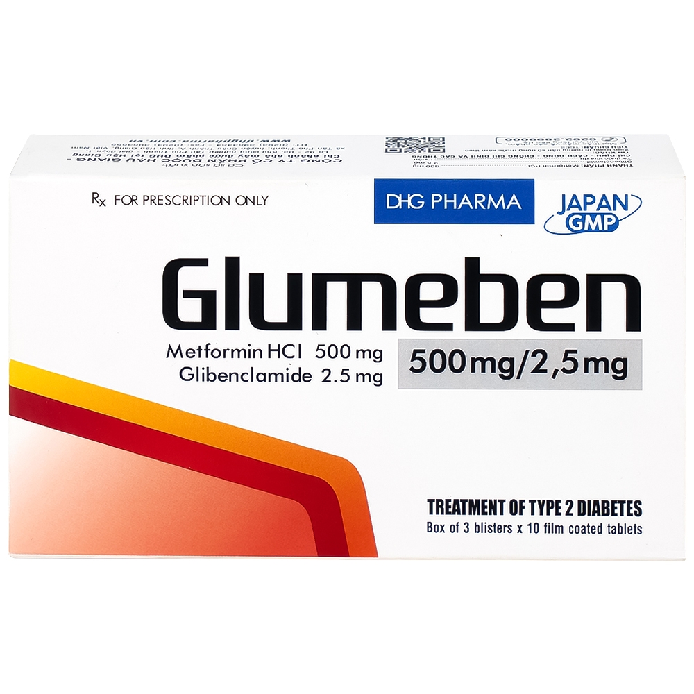 Hình ảnh Thuốc Glumeben 500mg/2,5mg DHG điều trị đái tháo đường típ 2 (3 vỉ x 10 viên)
