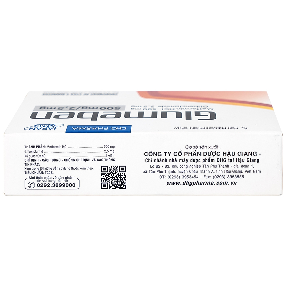 Hình ảnh Thuốc Glumeben 500mg/2,5mg DHG điều trị đái tháo đường típ 2 (3 vỉ x 10 viên)