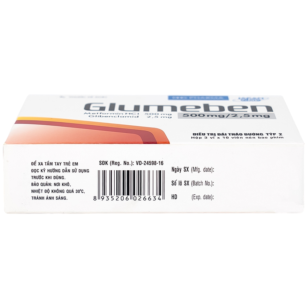 Hình ảnh Thuốc Glumeben 500mg/2,5mg DHG điều trị đái tháo đường típ 2 (3 vỉ x 10 viên)