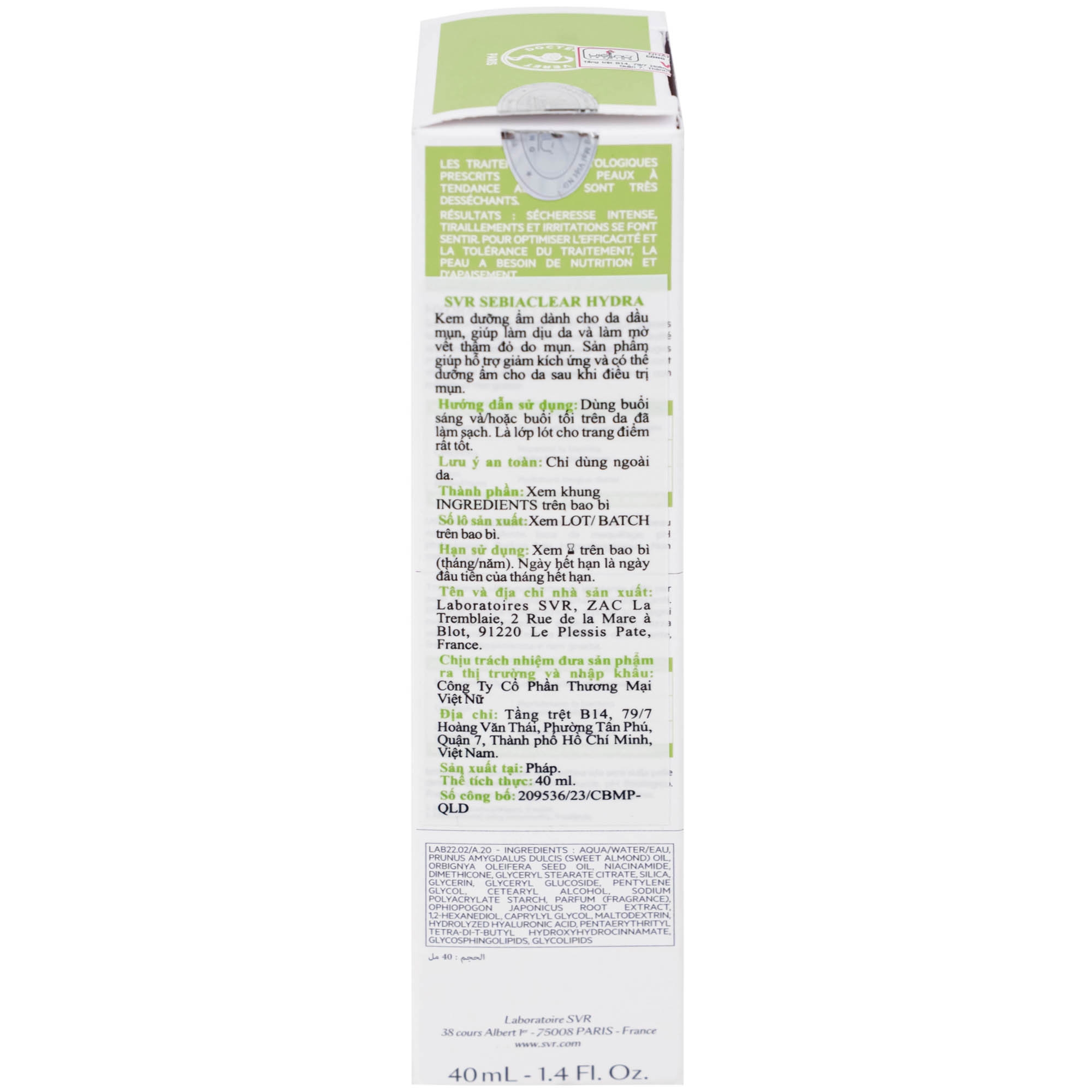 Hình ảnh Kem bôi SVR Sebiaclear Hydra dưỡng ẩm cho da dầu mụn (40ml)