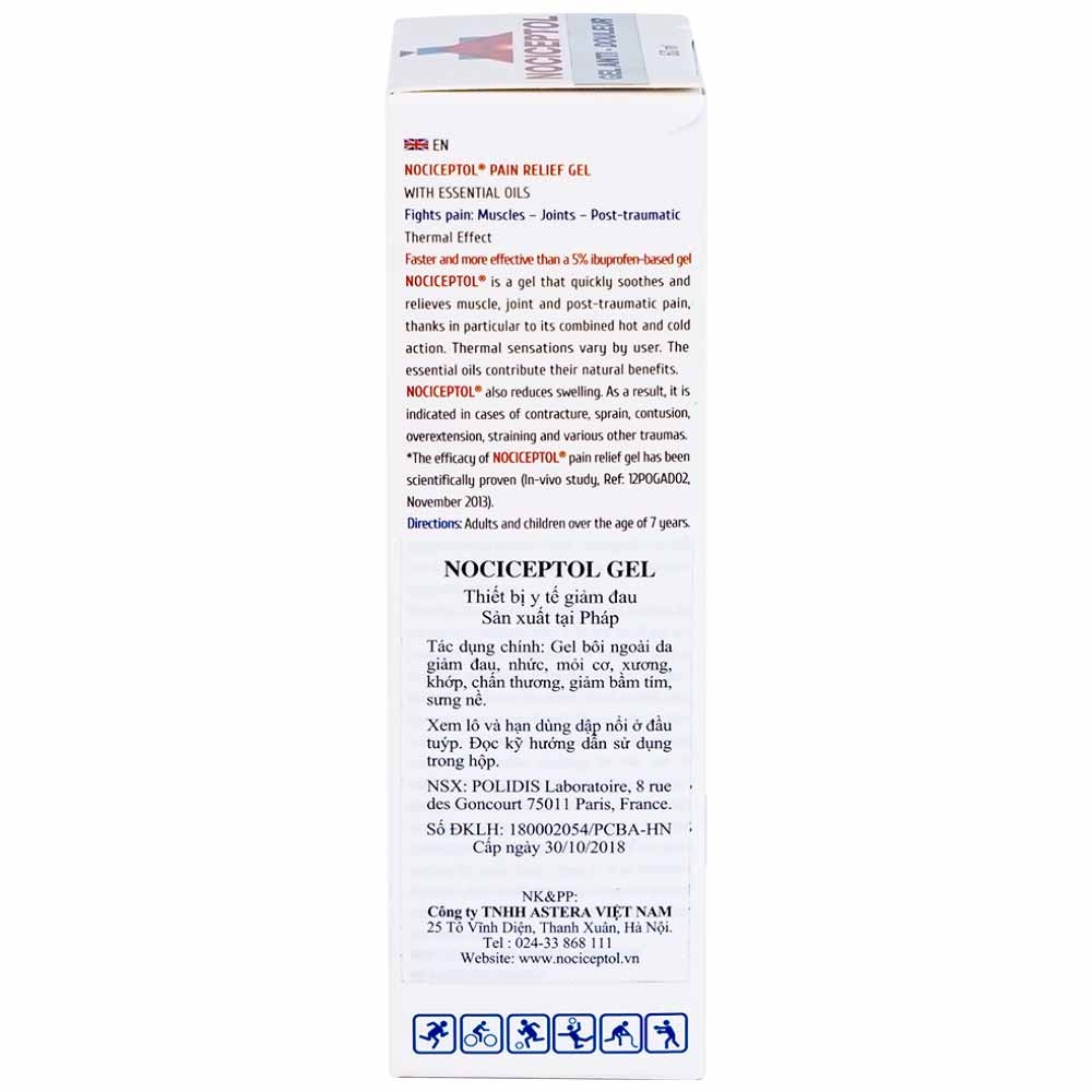 Hình ảnh Gel bôi ngoài da Nociceptol Gel giảm đau, nhức, mỏi cơ, xương, khớp, chấn thương, giảm bầm tím, sưng nề (60ml)
