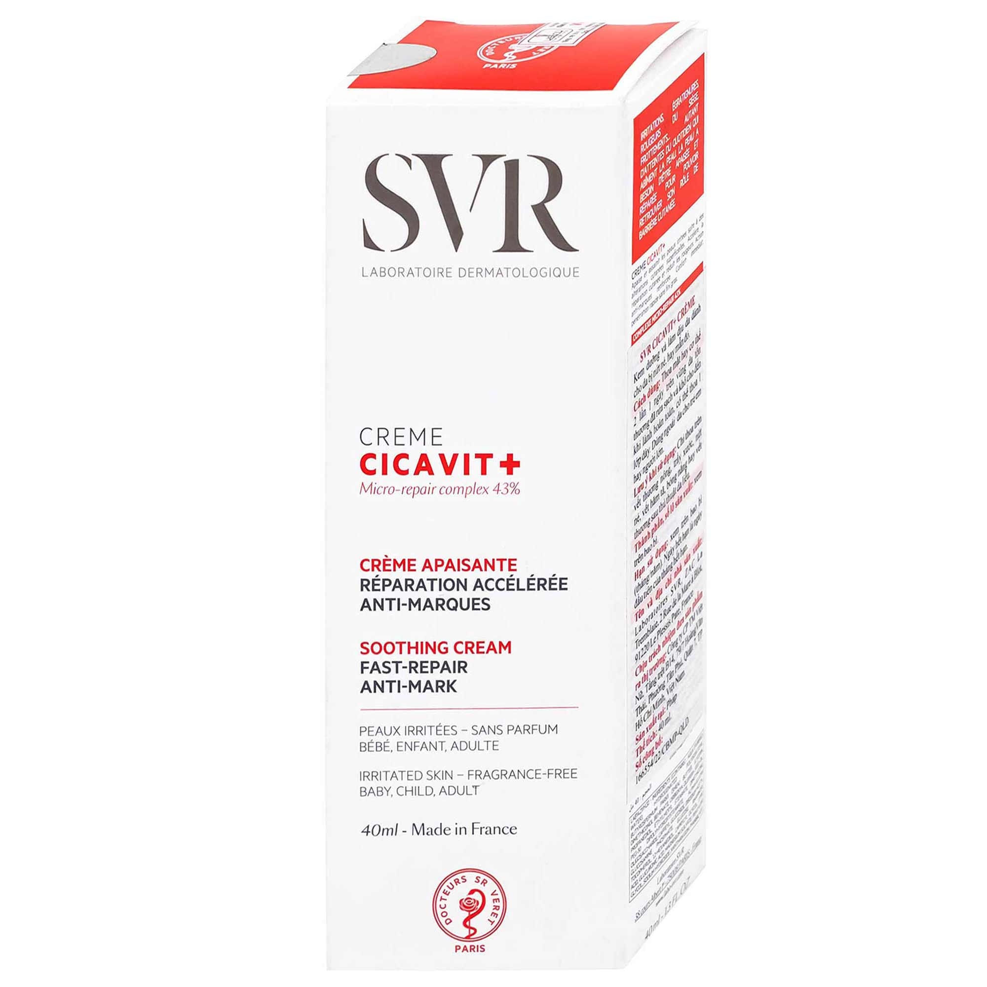 Hình ảnh Kem bôi SVR Cicavit+ Creme dưỡng ẩm và làm dịu cho các trường hợp khô da, mẩn đỏ (40ml)