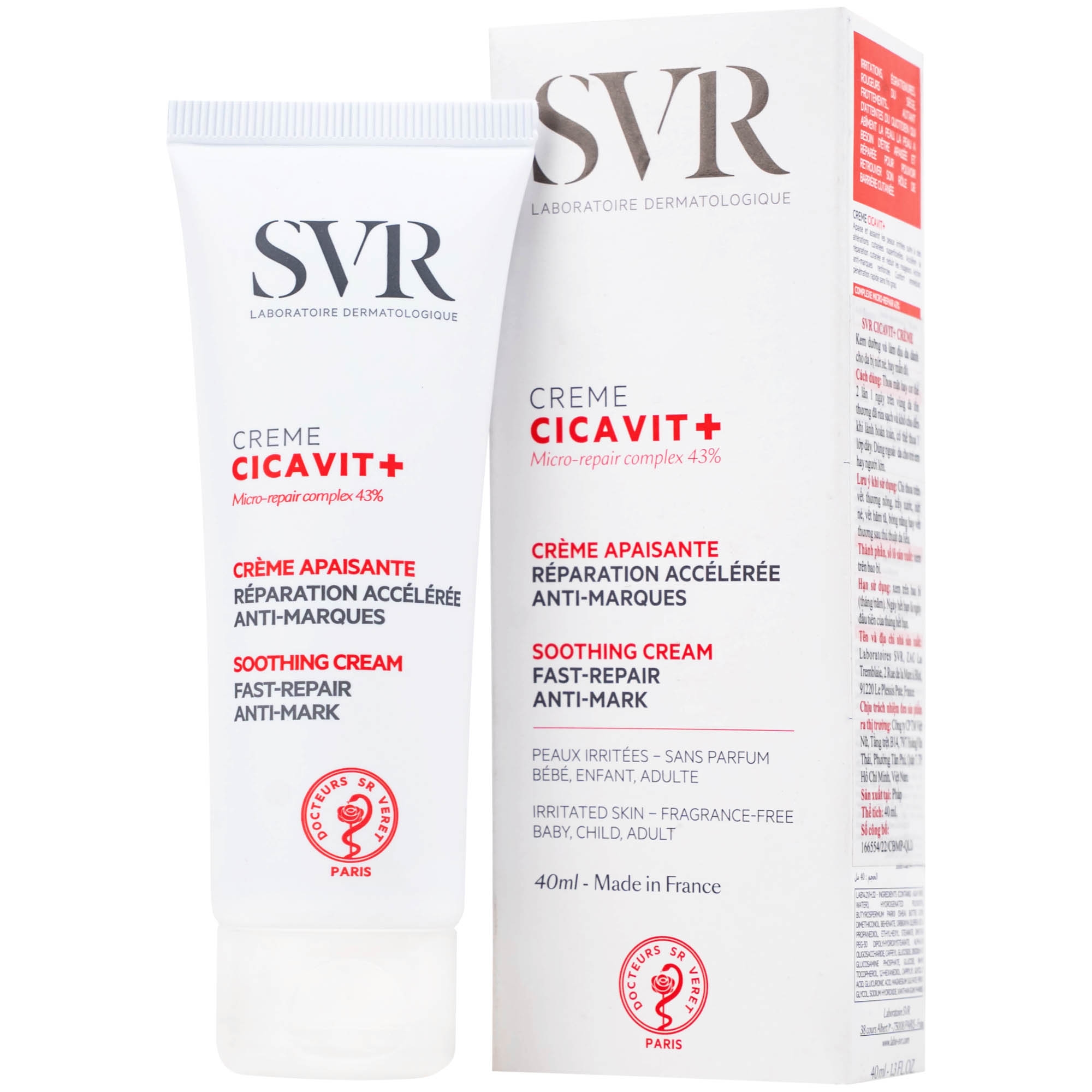 Hình ảnh Kem bôi SVR Cicavit+ Creme dưỡng ẩm và làm dịu cho các trường hợp khô da, mẩn đỏ (40ml)