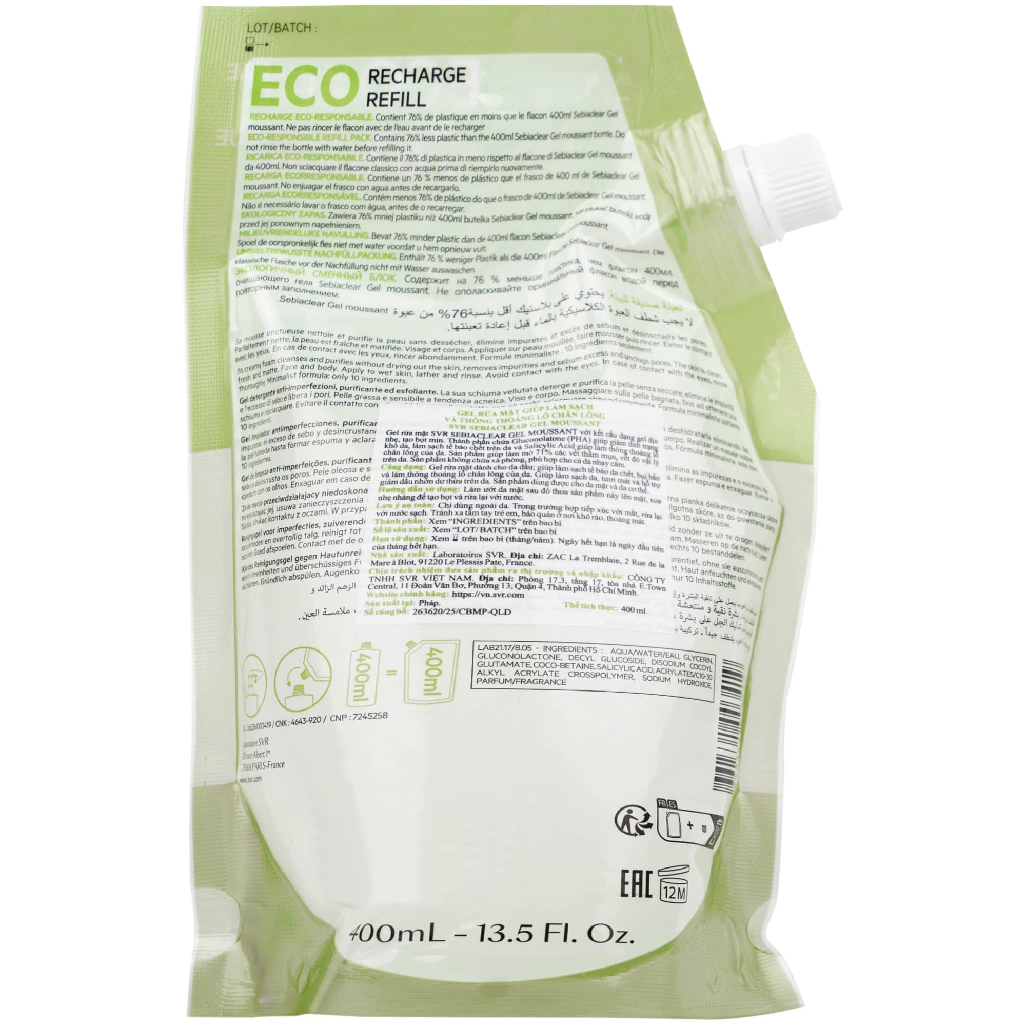 Hình ảnh Gel rửa mặt SVR Sebiaclear Moussant làm sạch và giảm dầu cho da dầu (400ml)