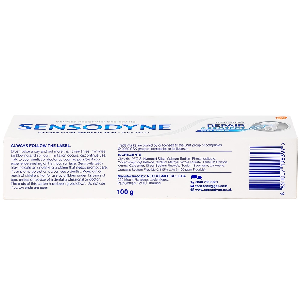 Hình ảnh Kem đánh răng Sensodyne Repair And Protect Deep Repair Whitening giảm ê buốt răng, cơ chế phục hồi sâu (100g)
