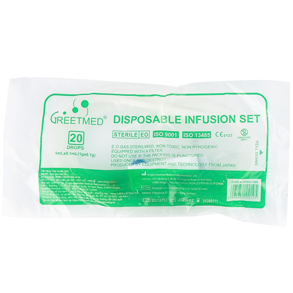 Hình ảnh Dây truyền dịch kim cánh bướm Greetmed 22g dùng để truyền dịch cho bệnh nhân