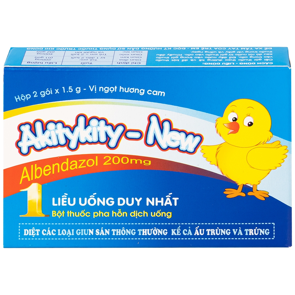 Hình ảnh Hỗn dịch uống Akitykity-New 200mg Pharbaco vị ngọt hương cam diệt các loại giun sán, ấu trùng và trứng (2 gói x 1.5g)