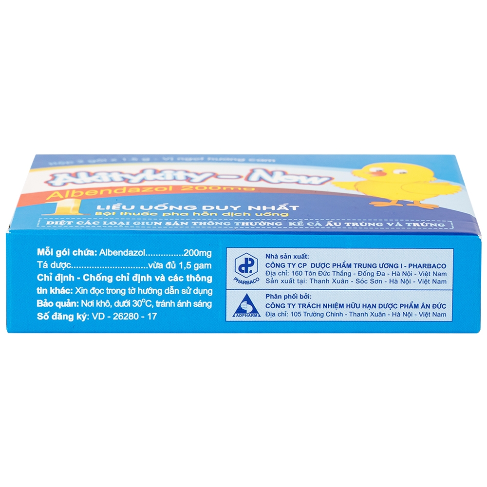 Hình ảnh Hỗn dịch uống Akitykity-New 200mg Pharbaco vị ngọt hương cam diệt các loại giun sán, ấu trùng và trứng (2 gói x 1.5g)