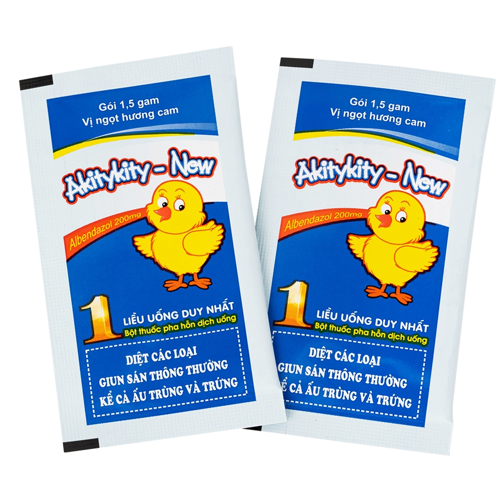 Hình ảnh Hỗn dịch uống Akitykity-New 200mg Pharbaco vị ngọt hương cam diệt các loại giun sán, ấu trùng và trứng (2 gói x 1.5g)