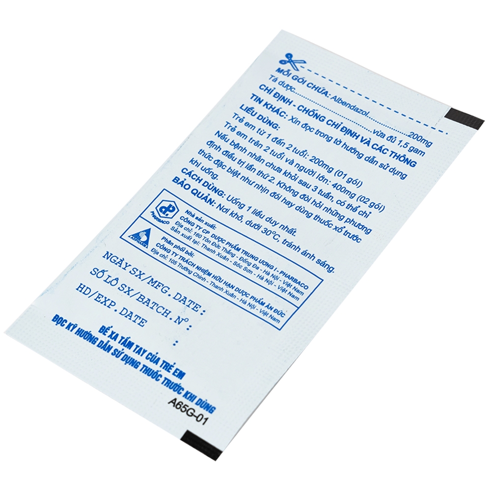 Hình ảnh Hỗn dịch uống Akitykity-New 200mg Pharbaco vị ngọt hương cam diệt các loại giun sán, ấu trùng và trứng (2 gói x 1.5g)