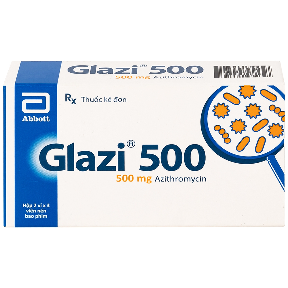 Hình ảnh Thuốc Glazi 500 Abbott điều trị viêm xoang cấp, viêm tai giữa cấp, viêm họng, viêm amidan (2 vỉ x 3 viên)