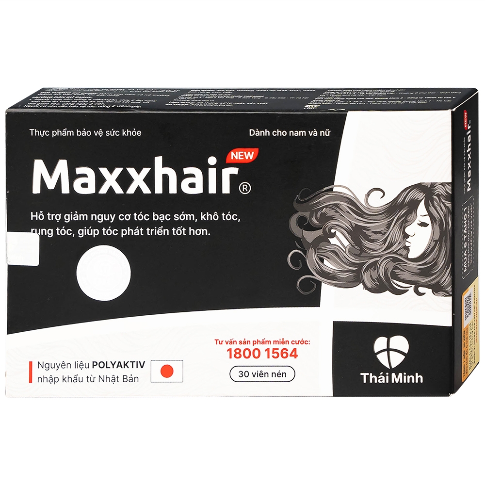 Hình ảnh Viên uống Maxxhair New Thái Minh hỗ trợ tóc mọc chắc khỏe và giảm nguy cơ rụng tóc (3 vỉ x 10 viên)