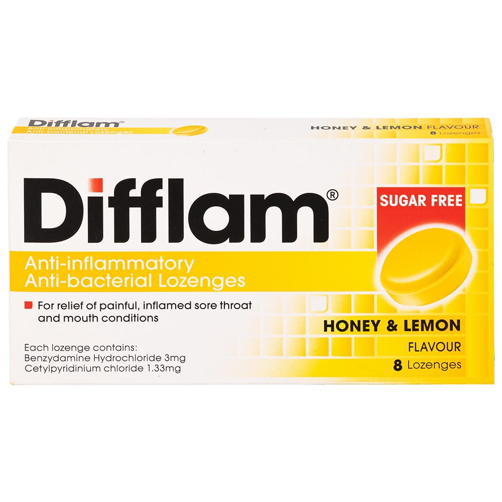 Hình ảnh Viên ngậm kháng viêm Difflam vị chanh Unique Pharma hỗ trợ điều trị viêm amidan, đau họng (1 vỉ x 8 viên)