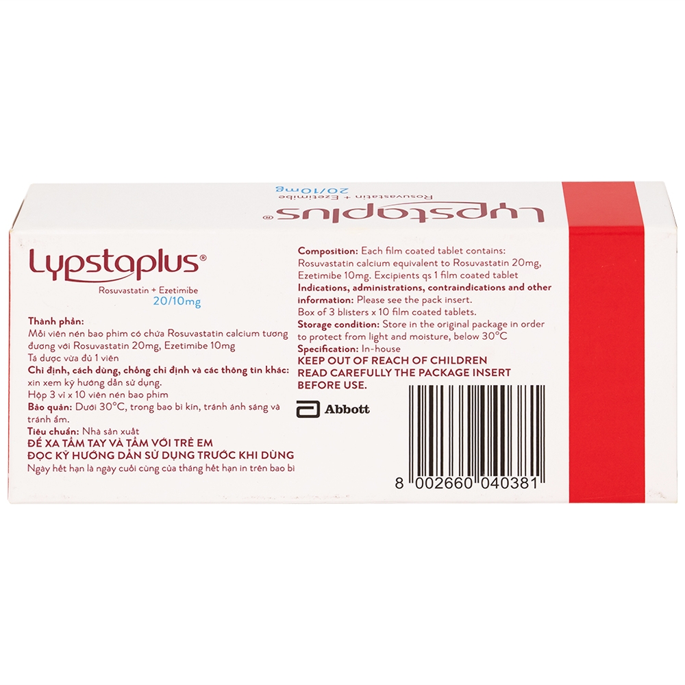 Hình ảnh Viên nén Lypstaplus 20/10mg Abbott điều trị tăng cholesterol máu nguyên phát (3 vỉ x 10 viên)