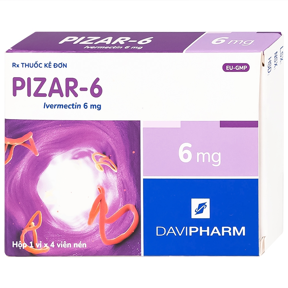 Hình ảnh Viên nén Pizar-6 DaViPharm điều trị các bệnh nhiễm giun lươn, giun chỉ (1 vỉ x 4 viên)
