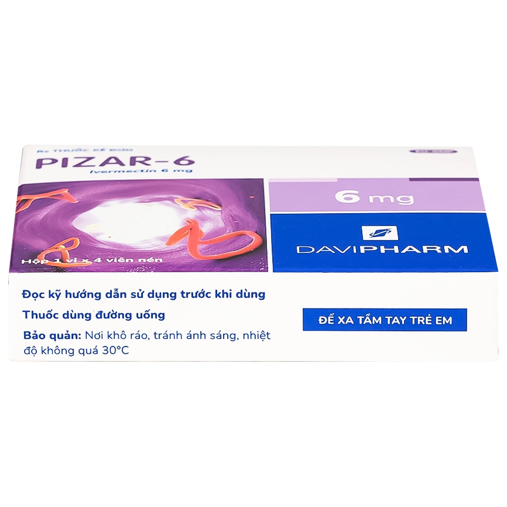 Hình ảnh Viên nén Pizar-6 DaViPharm điều trị các bệnh nhiễm giun lươn, giun chỉ (1 vỉ x 4 viên)