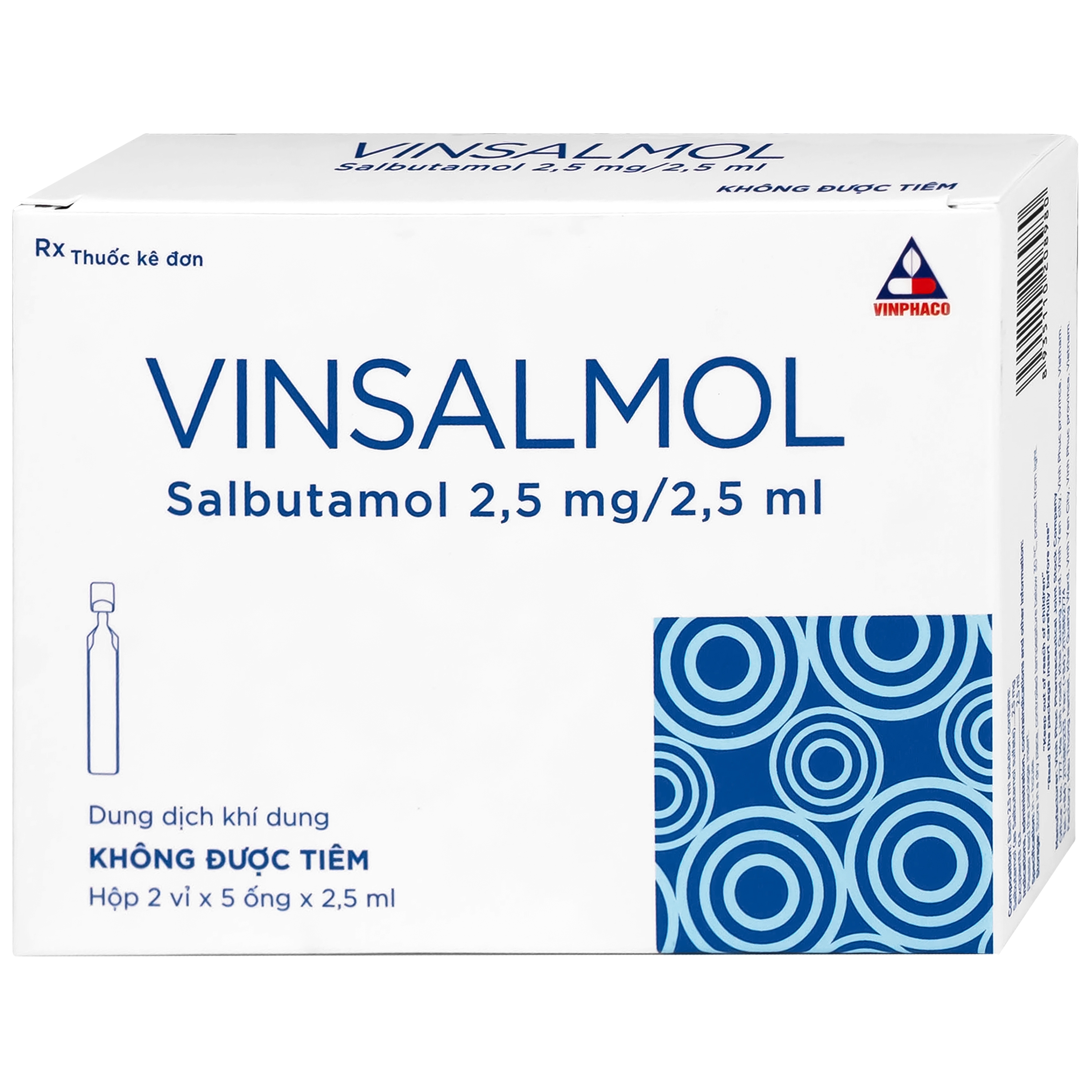 Hình ảnh Thuốc Vinsalmol 2.5mg/2.5ml Vinphaco hỗ trợ kiểm soát co thắt phế quản mạn, hen ác tính (2 vỉ x 5 ống)
