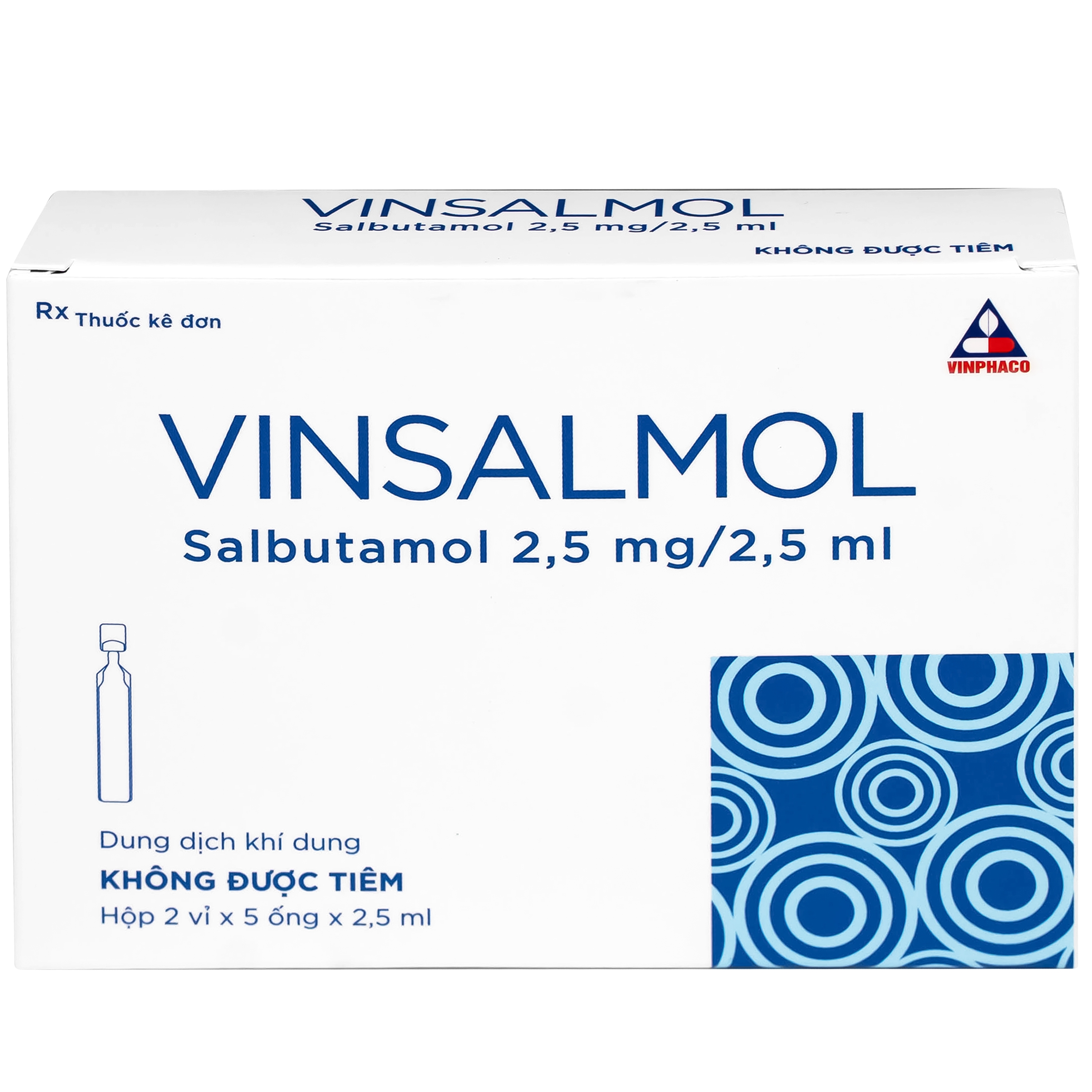 Hình ảnh Thuốc Vinsalmol 2.5mg/2.5ml Vinphaco hỗ trợ kiểm soát co thắt phế quản mạn, hen ác tính (2 vỉ x 5 ống)