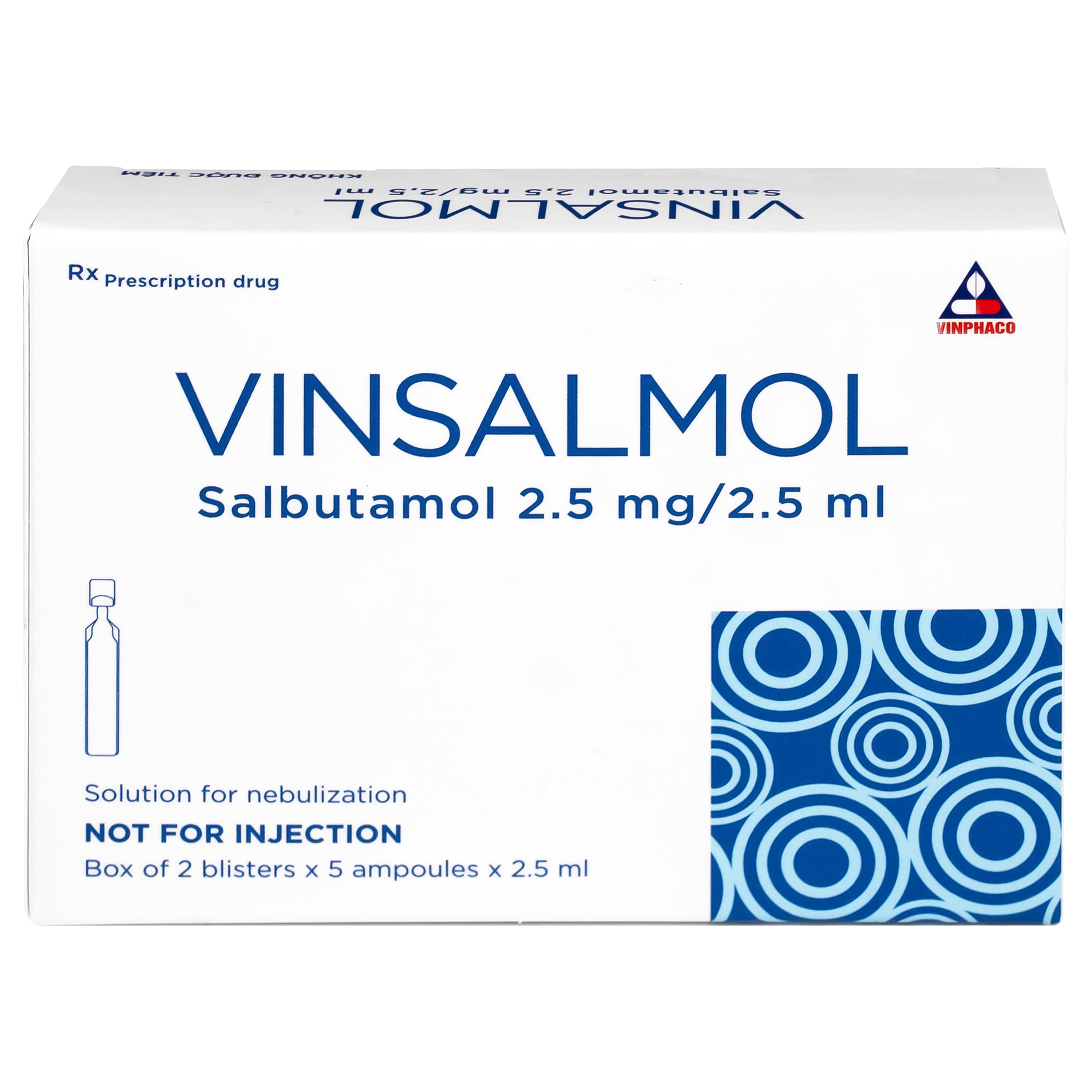 Hình ảnh Thuốc Vinsalmol 2.5mg/2.5ml Vinphaco hỗ trợ kiểm soát co thắt phế quản mạn, hen ác tính (2 vỉ x 5 ống)