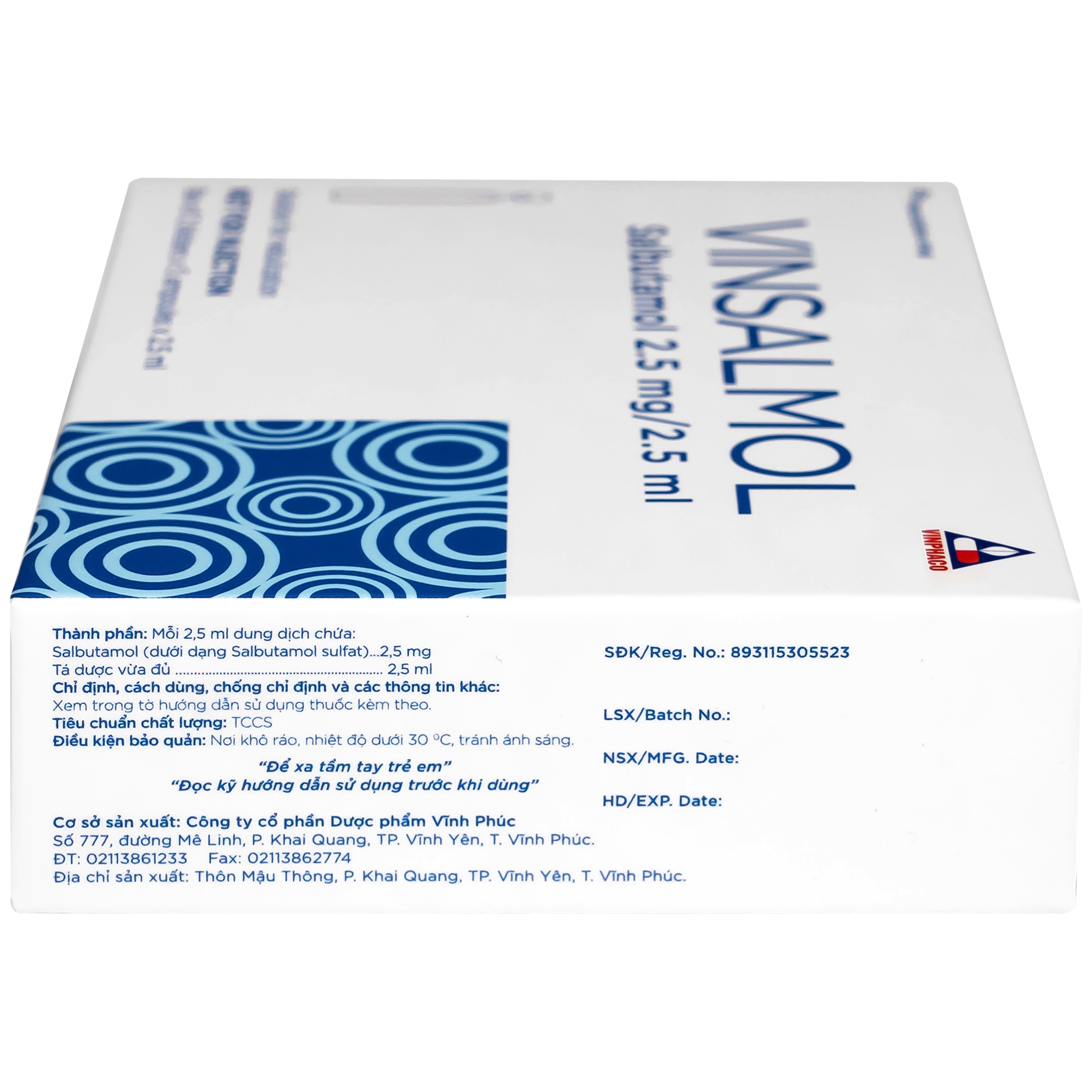 Hình ảnh Thuốc Vinsalmol 2.5mg/2.5ml Vinphaco hỗ trợ kiểm soát co thắt phế quản mạn, hen ác tính (2 vỉ x 5 ống)