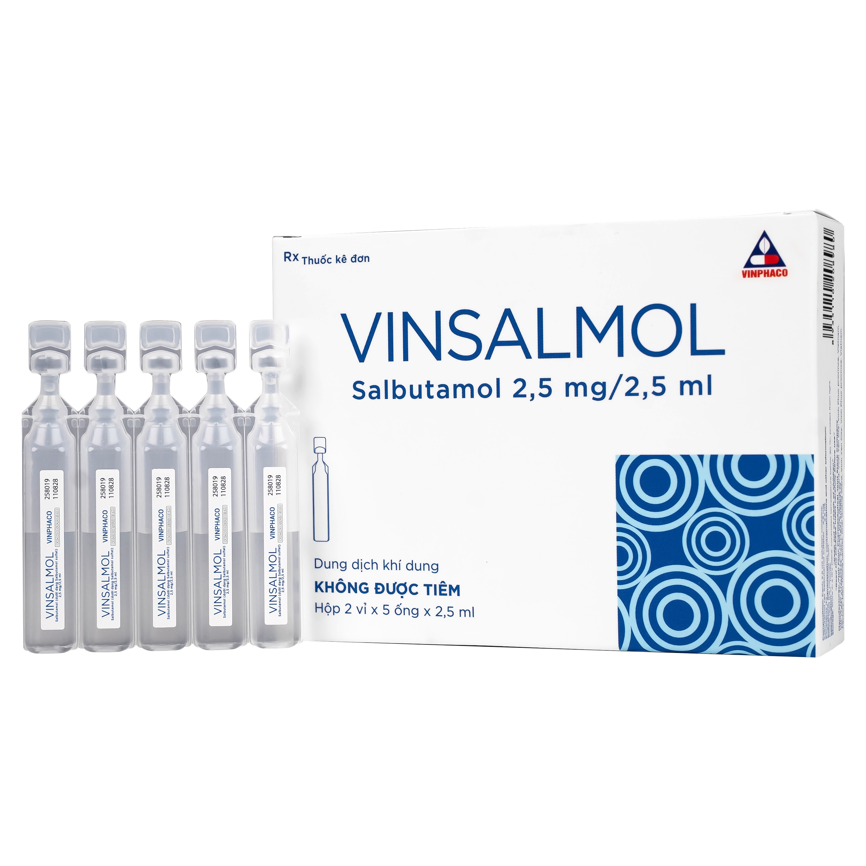 Hình ảnh Thuốc Vinsalmol 2.5mg/2.5ml Vinphaco hỗ trợ kiểm soát co thắt phế quản mạn, hen ác tính (2 vỉ x 5 ống)