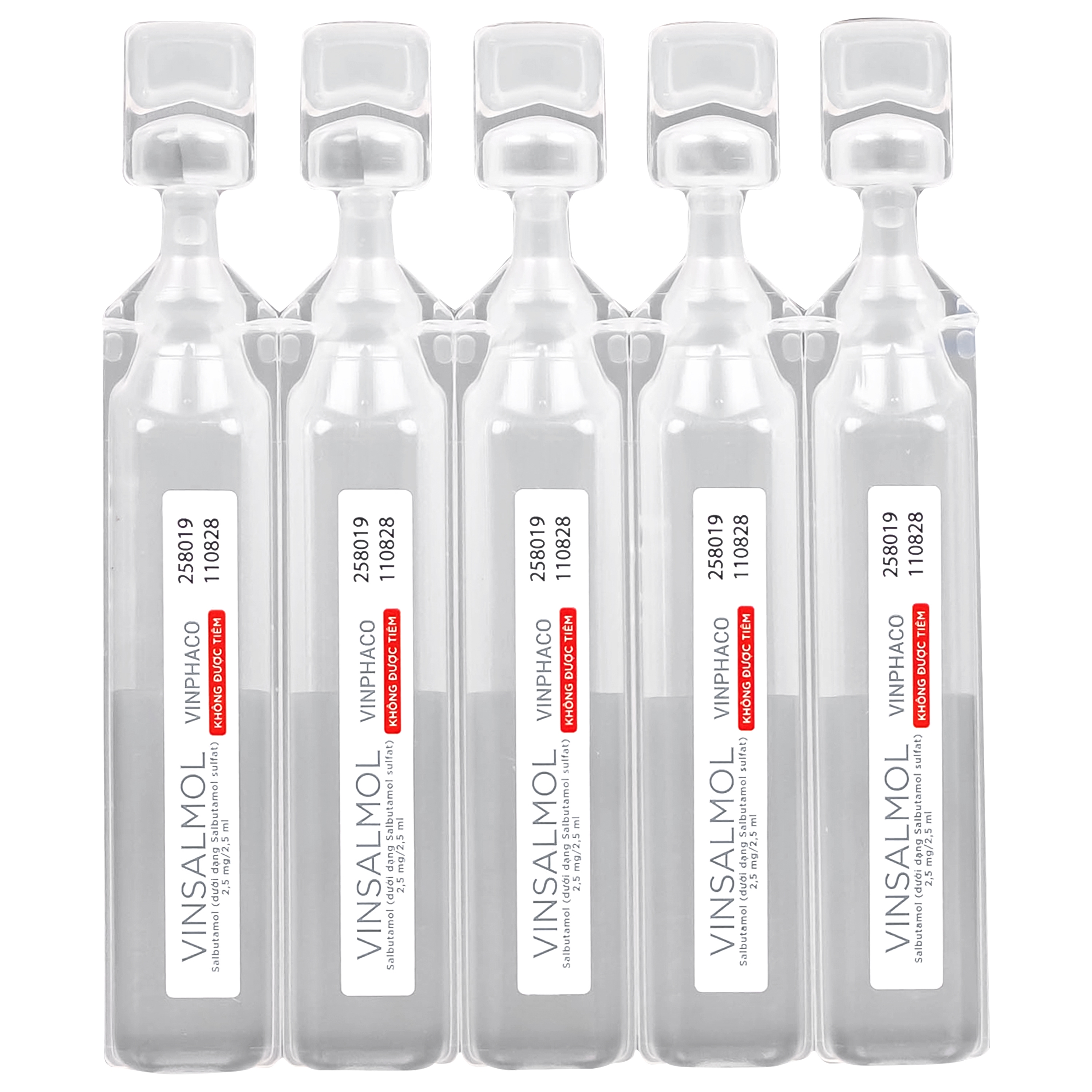 Hình ảnh Thuốc Vinsalmol 2.5mg/2.5ml Vinphaco hỗ trợ kiểm soát co thắt phế quản mạn, hen ác tính (2 vỉ x 5 ống)