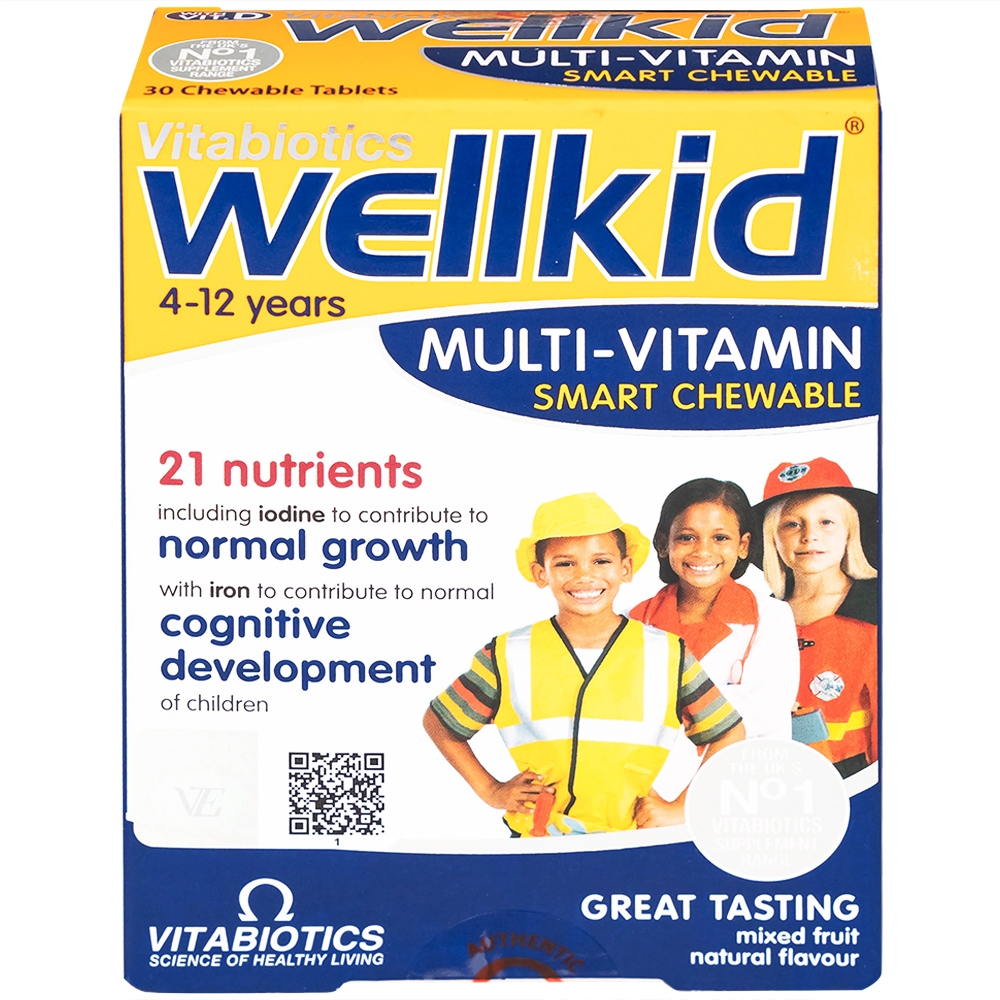 Hình ảnh Viên nhai Wellkid multi-vitamin smart chewable 4-12 years Vitabiotics tăng cường sức khỏe (3 vỉ x 10 viên)