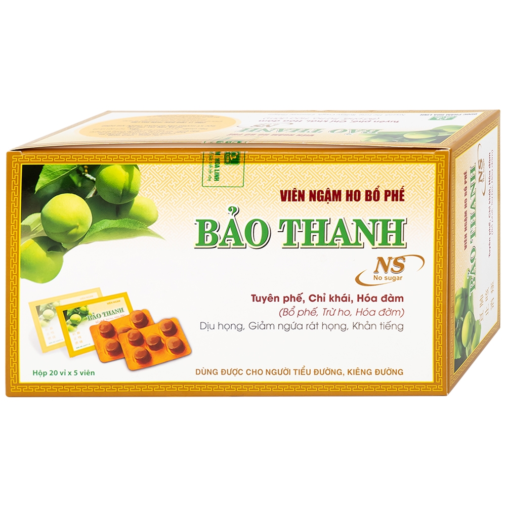 Hình ảnh Viên ngậm ho bổ phế Bảo Thanh không đường dùng giảm các chứng ho do cảm lạnh, nhiễm lạnh (20 vỉ x 5 viên)
