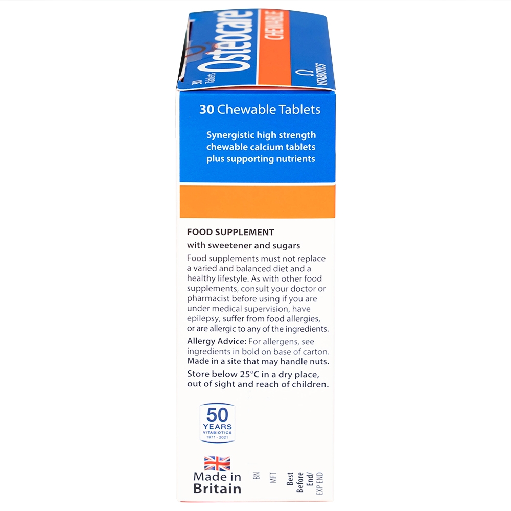 Hình ảnh Viên nén nhai Osteocare chewable Vitabiotics hỗ trợ duy trì xương chắc khoẻ (3 vỉ x 10 viên)
