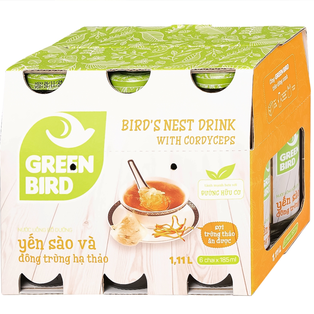 Hình ảnh Nước Yến Sào và Đông Trùng Hạ Thảo Greenbird bổ sung dưỡng chất tốt cho sức khỏe (6 chai x 185ml)