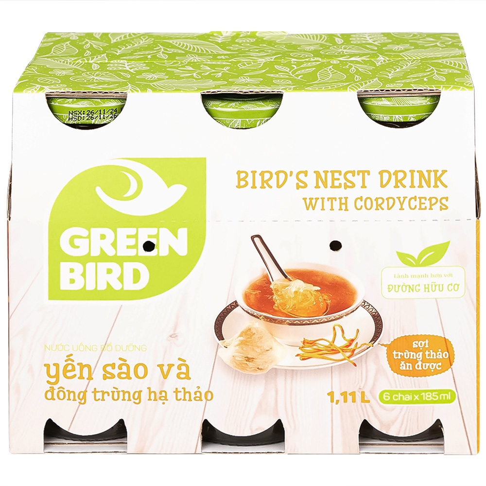 Hình ảnh Nước Yến Sào và Đông Trùng Hạ Thảo Greenbird bổ sung dưỡng chất tốt cho sức khỏe (6 chai x 185ml)