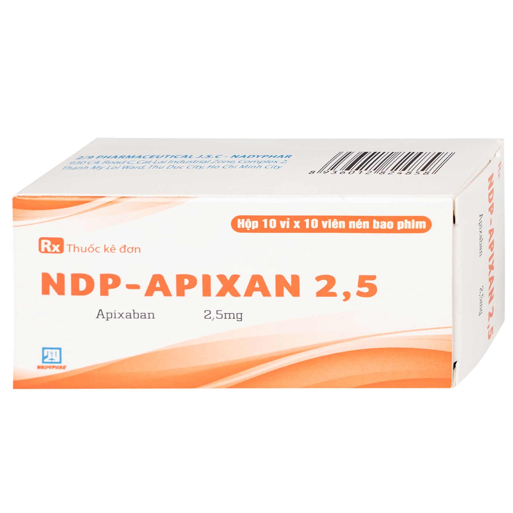 Hình ảnh NDP-Apixan 2.5mg Nadyphar phòng ngừa biến cố thuyên tắc huyết khối tĩnh mạch (10 vỉ x 10 viên)