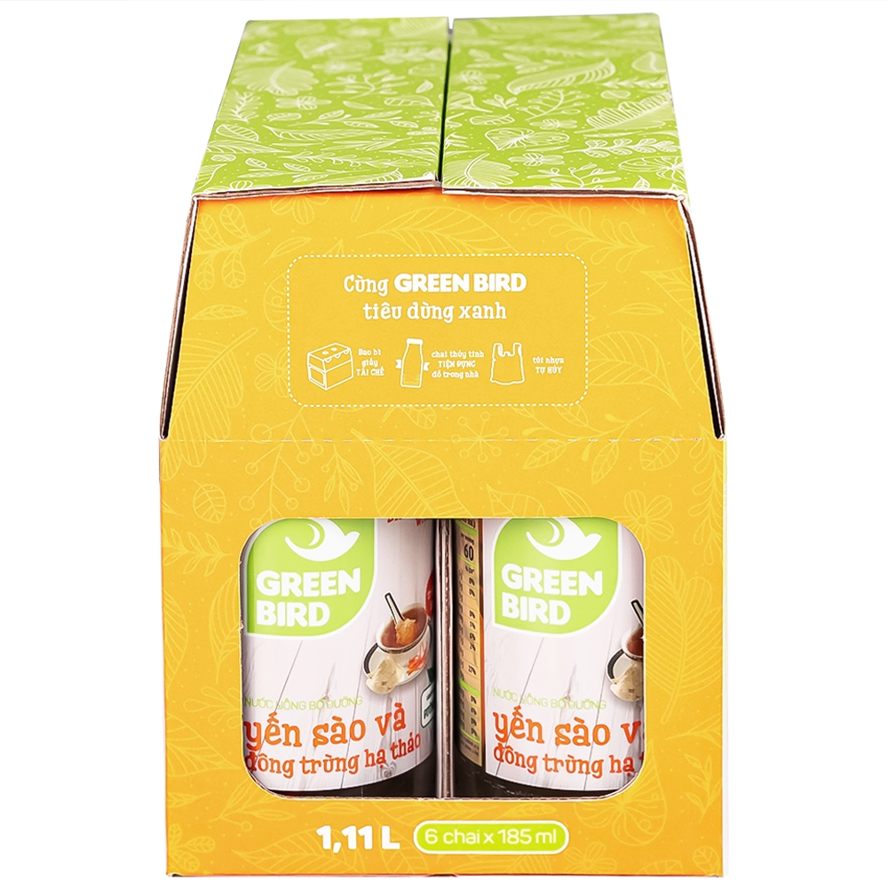 Hình ảnh Nước Yến Sào và Đông Trùng Hạ Thảo Greenbird bổ sung dưỡng chất tốt cho sức khỏe (6 chai x 185ml)