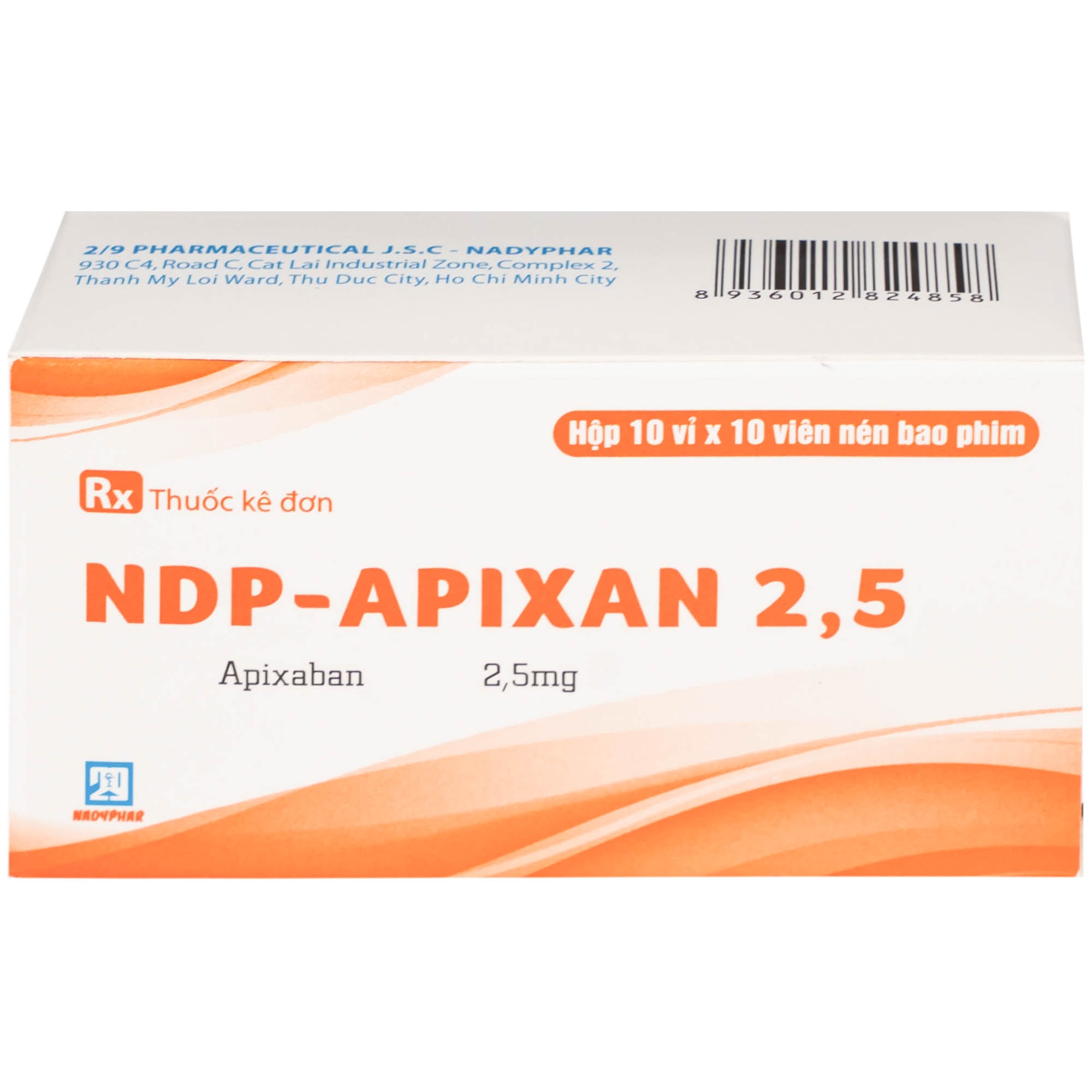 Hình ảnh NDP-Apixan 2.5mg Nadyphar phòng ngừa biến cố thuyên tắc huyết khối tĩnh mạch (10 vỉ x 10 viên)