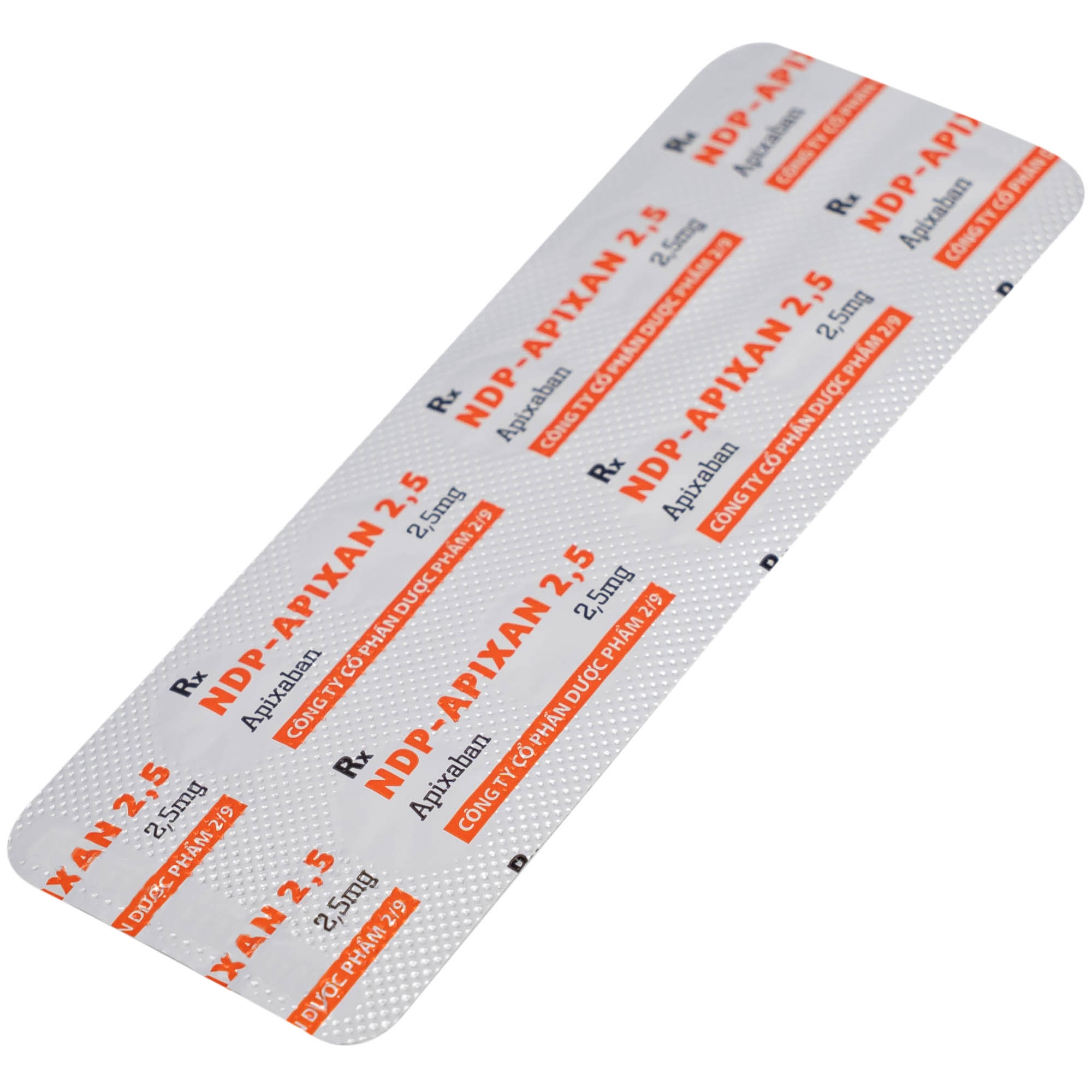 Hình ảnh NDP-Apixan 2.5mg Nadyphar phòng ngừa biến cố thuyên tắc huyết khối tĩnh mạch (10 vỉ x 10 viên)