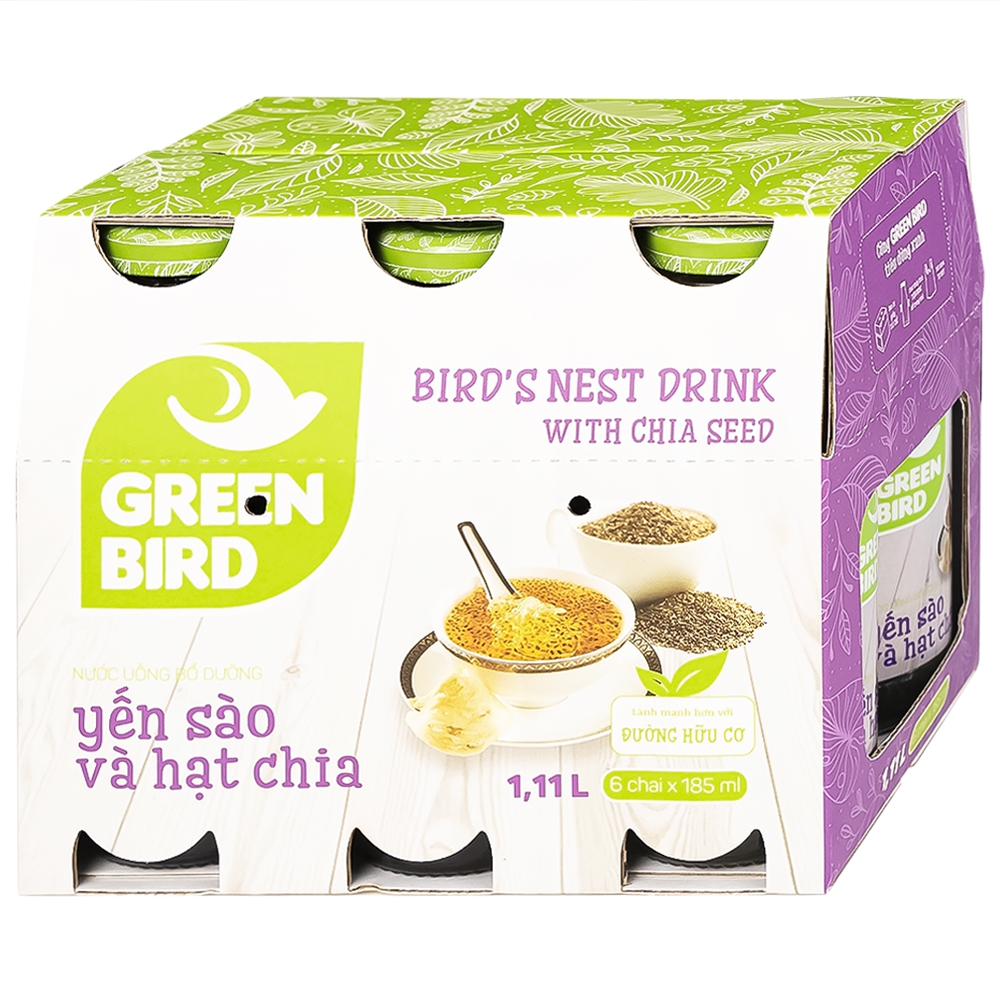 Hình ảnh Nước yến sào và hạt chia Greenbird giúp khỏe dáng đẹp da và bổ sung năng lượng (6 chai x 185ml) 