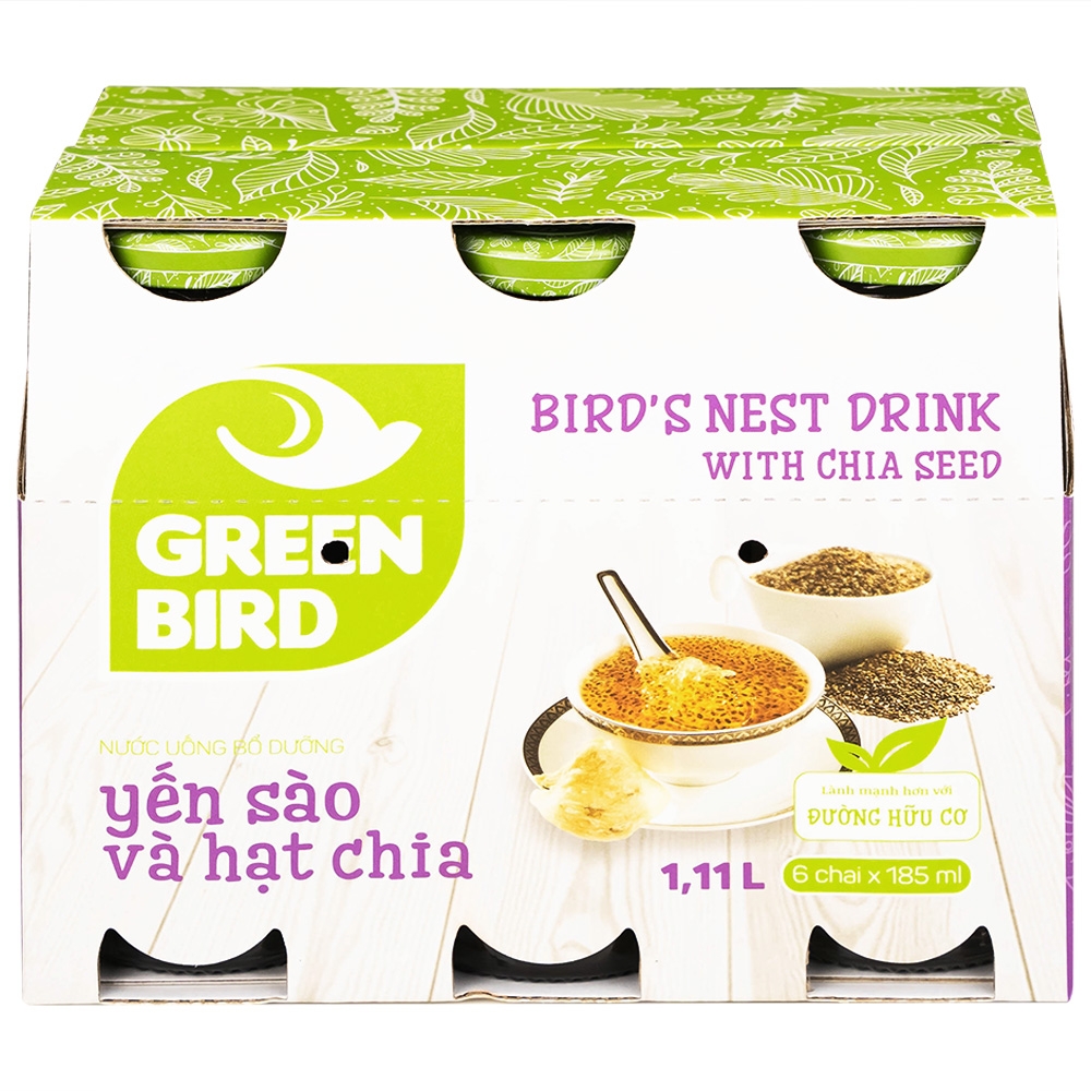 Hình ảnh Nước yến sào và hạt chia Greenbird giúp khỏe dáng đẹp da và bổ sung năng lượng (6 chai x 185ml) 