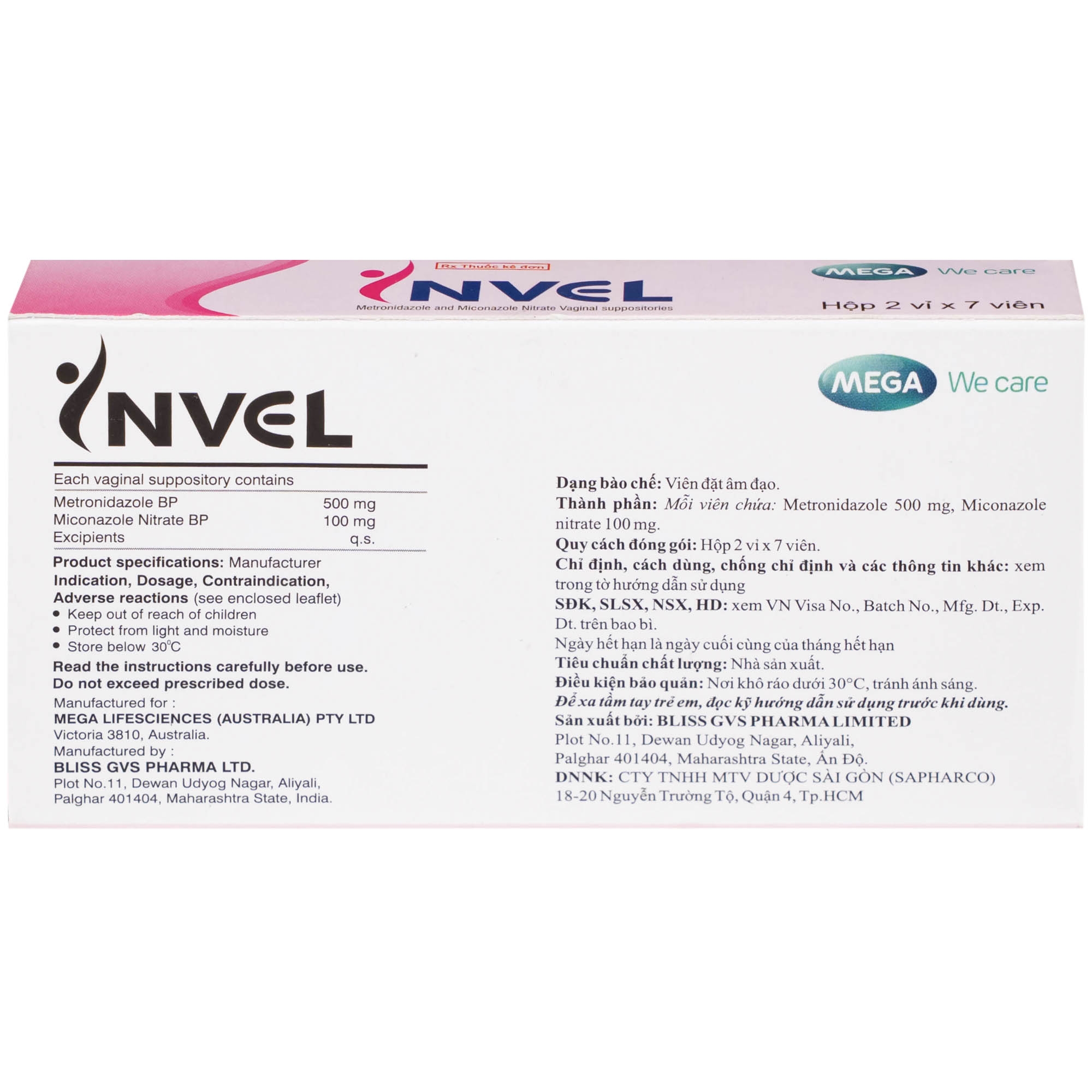 Hình ảnh Thuốc Invel Mega điều trị viêm âm đạo do nấm, vi khuẩn hoặc trichomonas (2 vỉ x 7 viên)