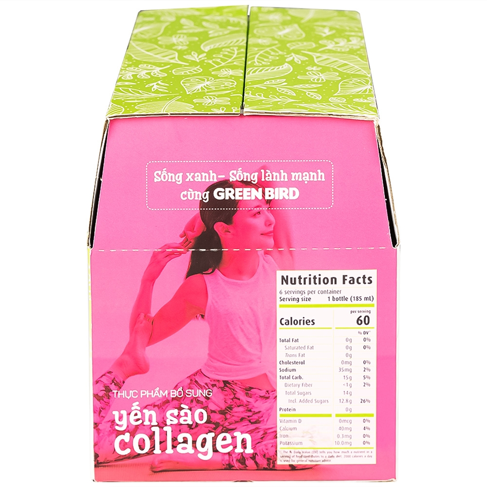 Hình ảnh Nước yến sào Collagen Greenbird giúp bổ sung năng lượng, dưỡng chất từ yến sào và collagen (6 chai x 185ml)