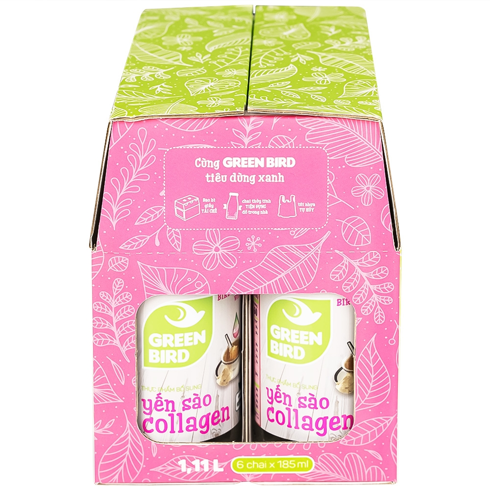 Hình ảnh Nước yến sào Collagen Greenbird giúp bổ sung năng lượng, dưỡng chất từ yến sào và collagen (6 chai x 185ml)