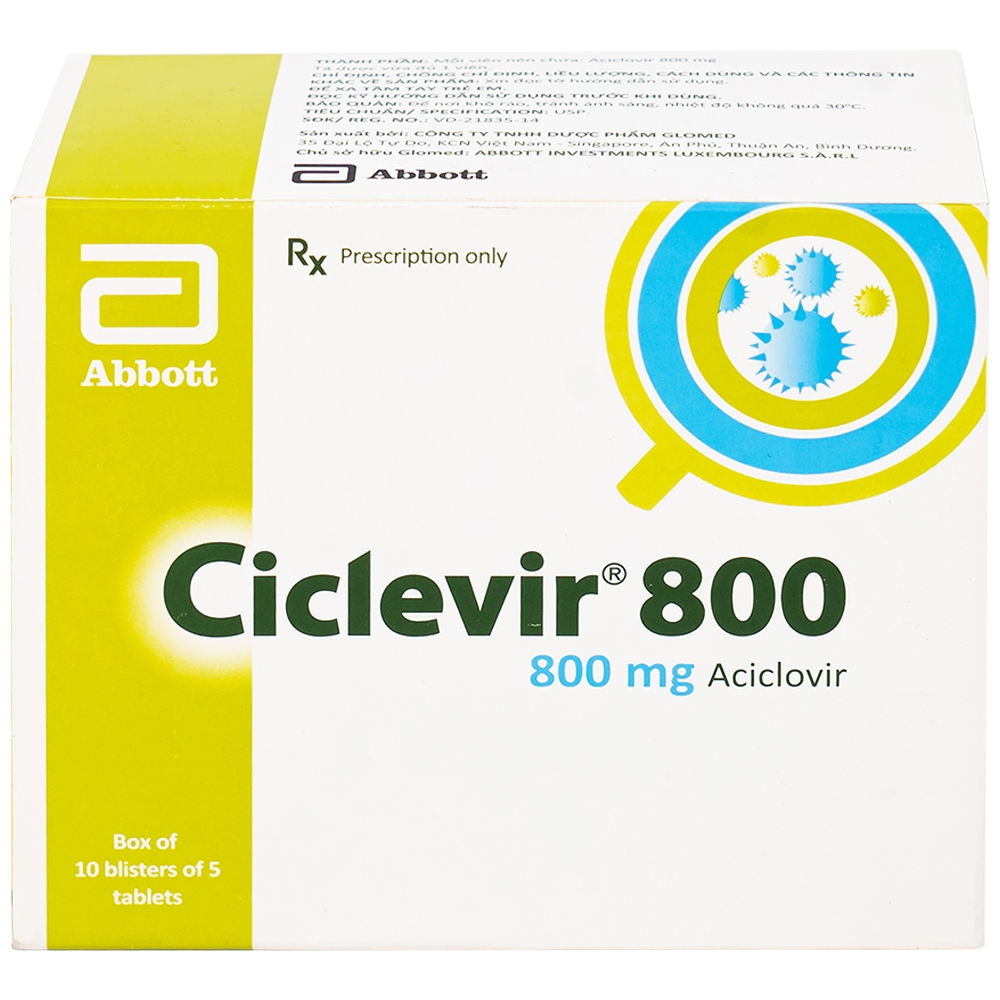 Hình ảnh Thuốc Ciclevir 800 Abbott điều trị nhiễm virus Herpes simplex tuýp 1 và 2 (10 vỉ x 5 viên)